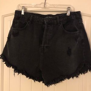 Frayed Black Denim Shorts
